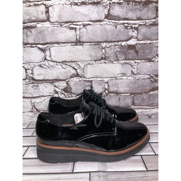 Clarks Unstructured Black Patent Leather Platform Lace Shoes Women Sz 8M US/39EU - Picture 3 of 16